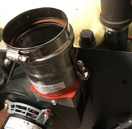 Z-Vent WM Cgi Vent starter collar, strapped and sealed with Z Vent sealant