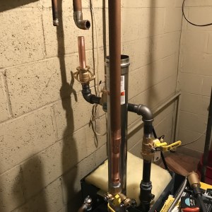 pumping away from the hot water boiler (supply side)